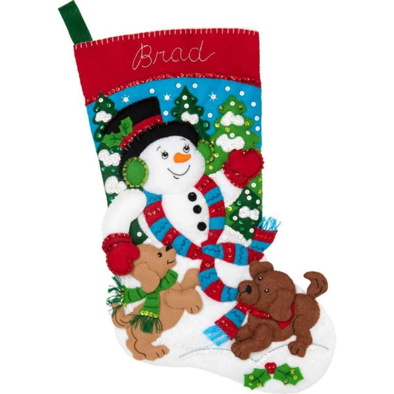 Kit de media navideña Bucilla 46 cm Muñeco de nieve y cachorros multicolor