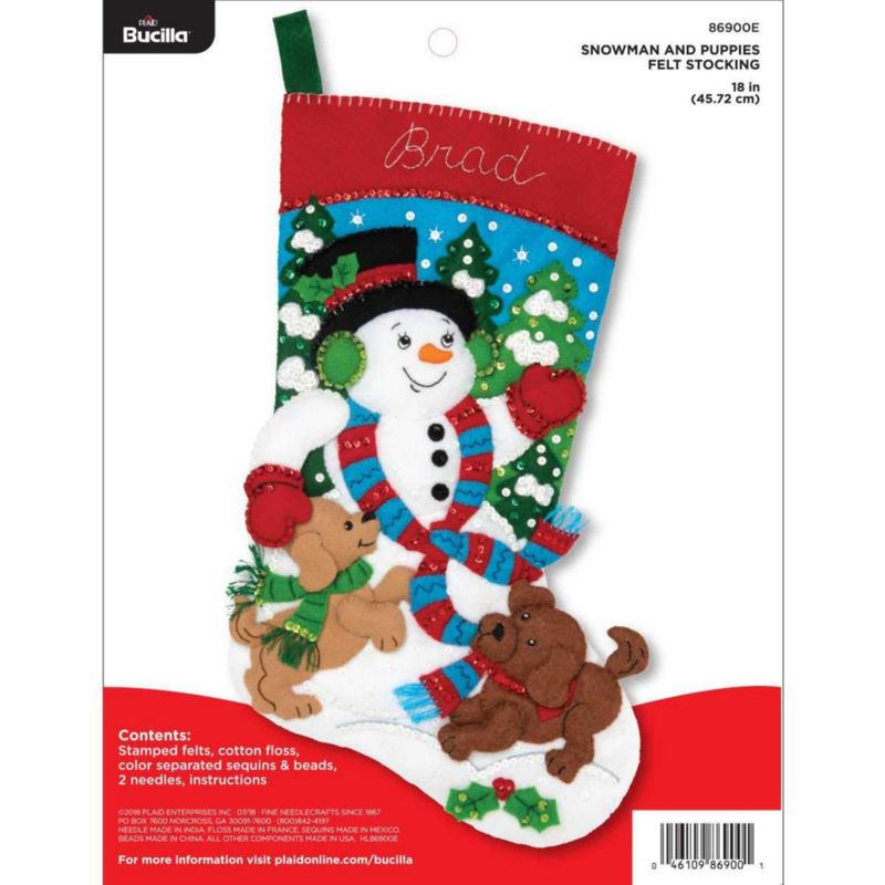 Kit de media navideña Bucilla 46 cm Muñeco de nieve y cachorros multicolor