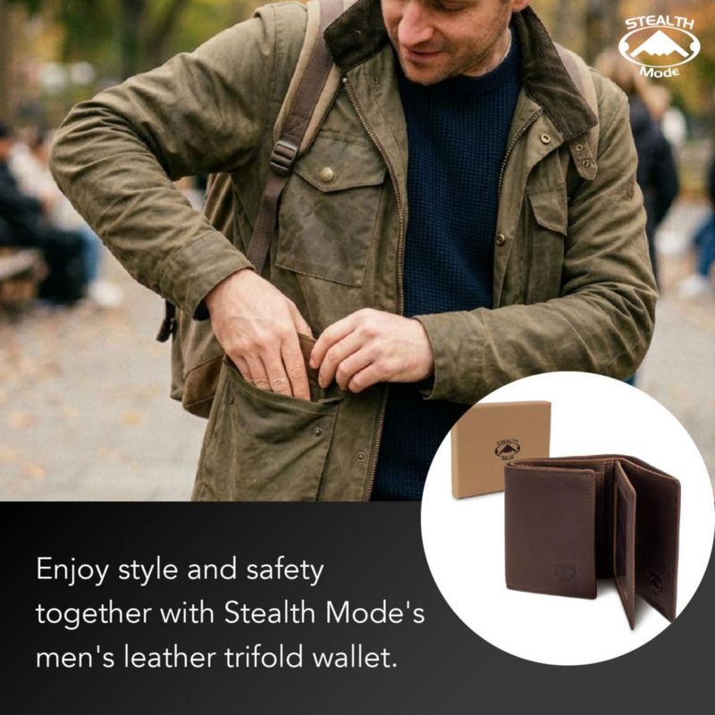 Cartera Tríptica de Cuero con Protección RFID para 11 Tarjetas - Stealth Mode