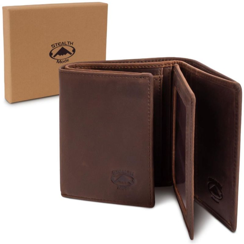 Cartera Tríptica de Cuero con Protección RFID para 11 Tarjetas - Stealth Mode