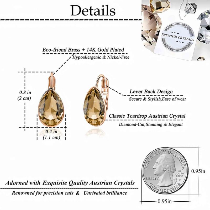 Pendientes de lágrima con cierre de horquilla EVEVIC – Cristal