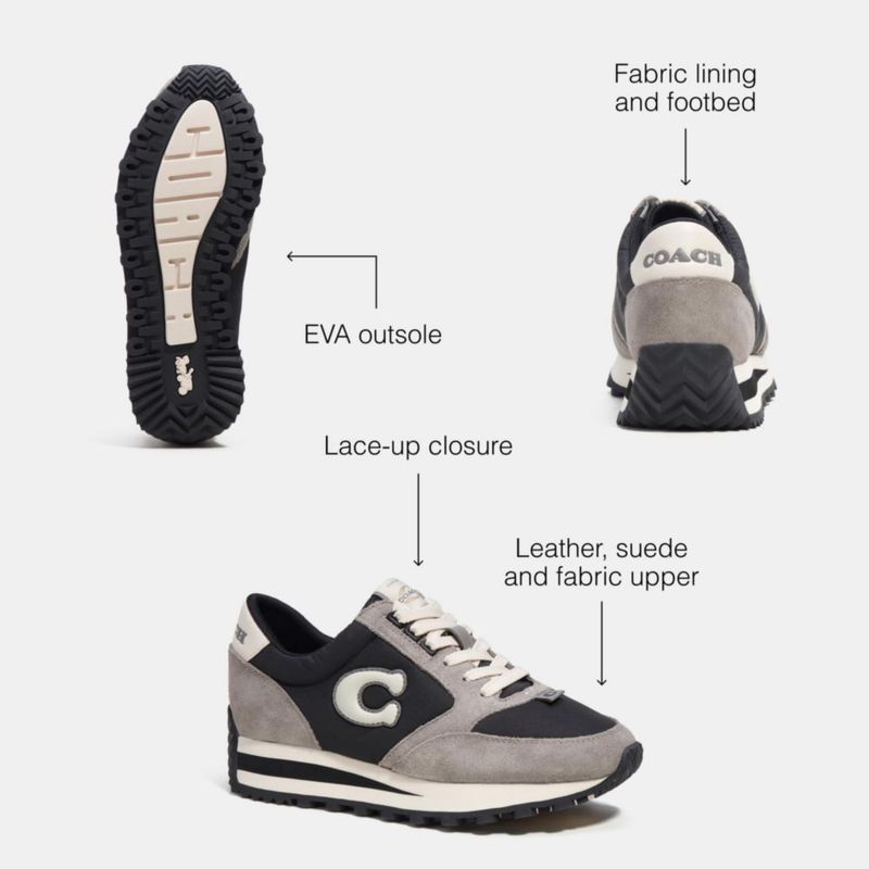 Zapatillas Coach negras/crema talla 5.5 para mujer – estilo runner