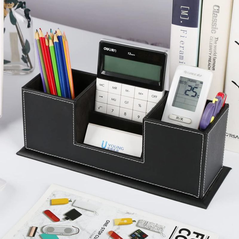 Organizador de Escritorio KINGFOM 295 x 11 x 11 cm Cuero Negro