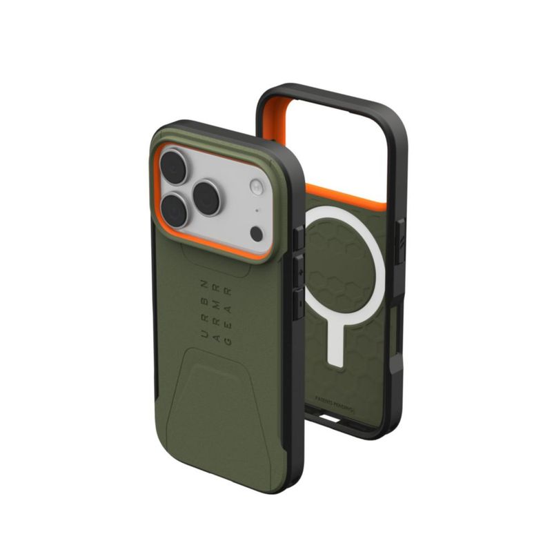 Funda URBAN ARMOR GEAR para iPhone 18/17 Pro – Oliva/Naranja