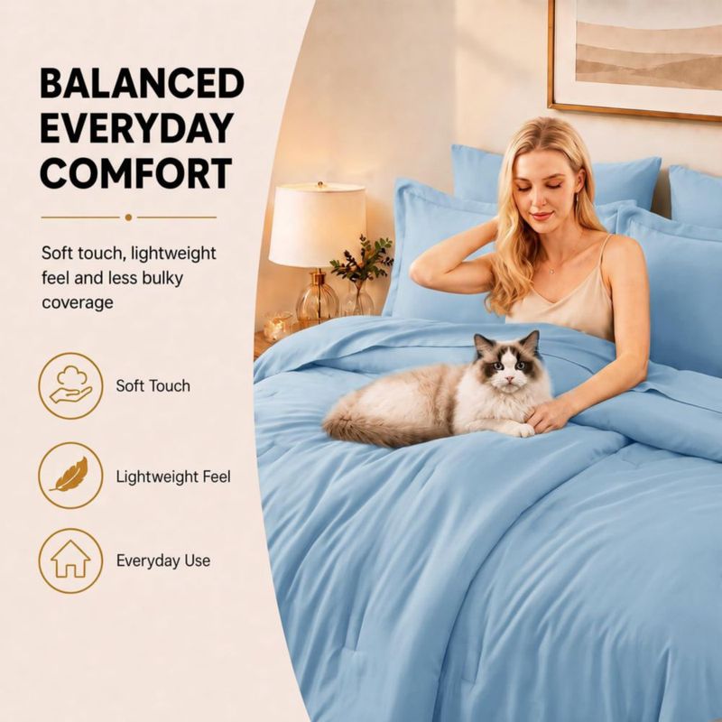 Juego de ropa de cama CozyLux King 7 piezas en azul bebé de microfibra