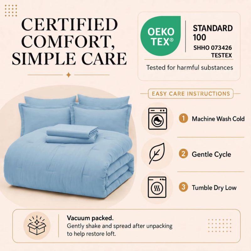 Juego de ropa de cama CozyLux King 7 piezas en azul bebé de microfibra