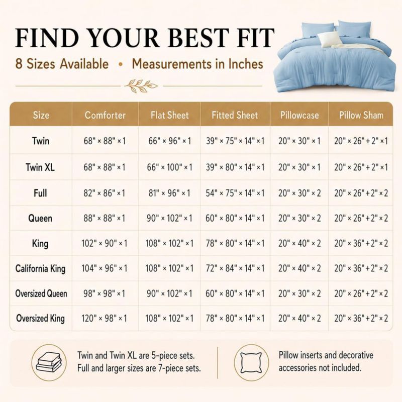 Juego de ropa de cama CozyLux King 7 piezas en azul bebé de microfibra