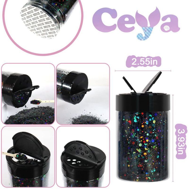 Purpurina holográfica gruesa negra 140 g Ceya
