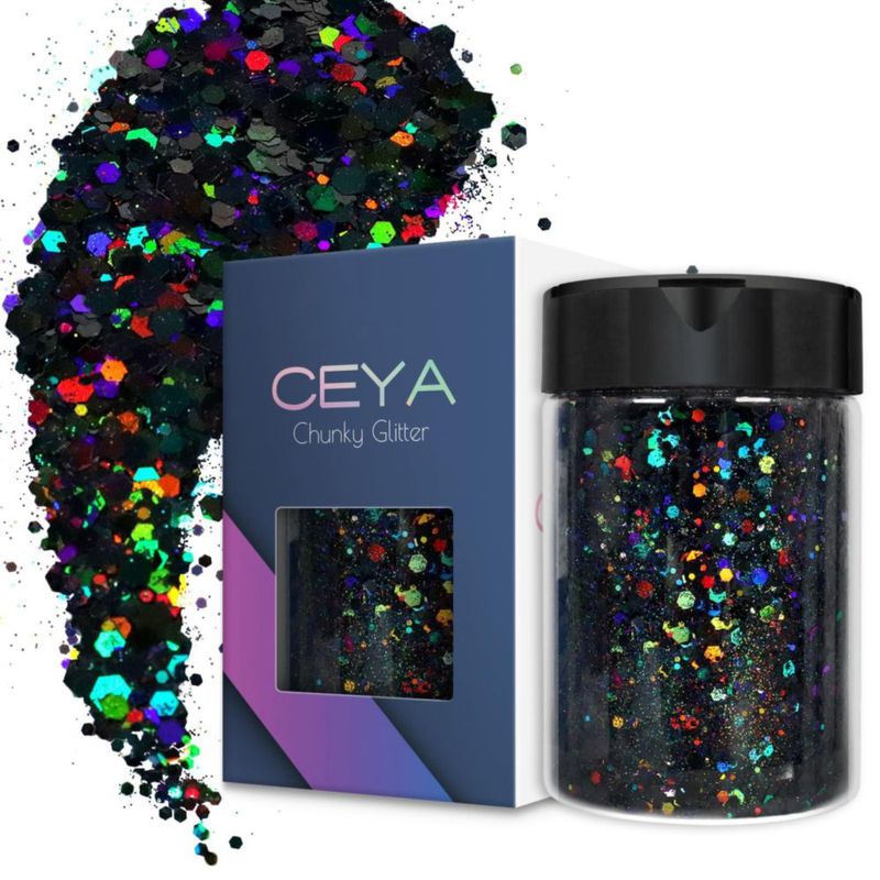 Purpurina holográfica gruesa negra 140 g Ceya