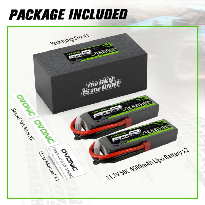 Batería LiPo OVONIC 3S 4500 mAh 50C con conector T tipo Dean (2P)