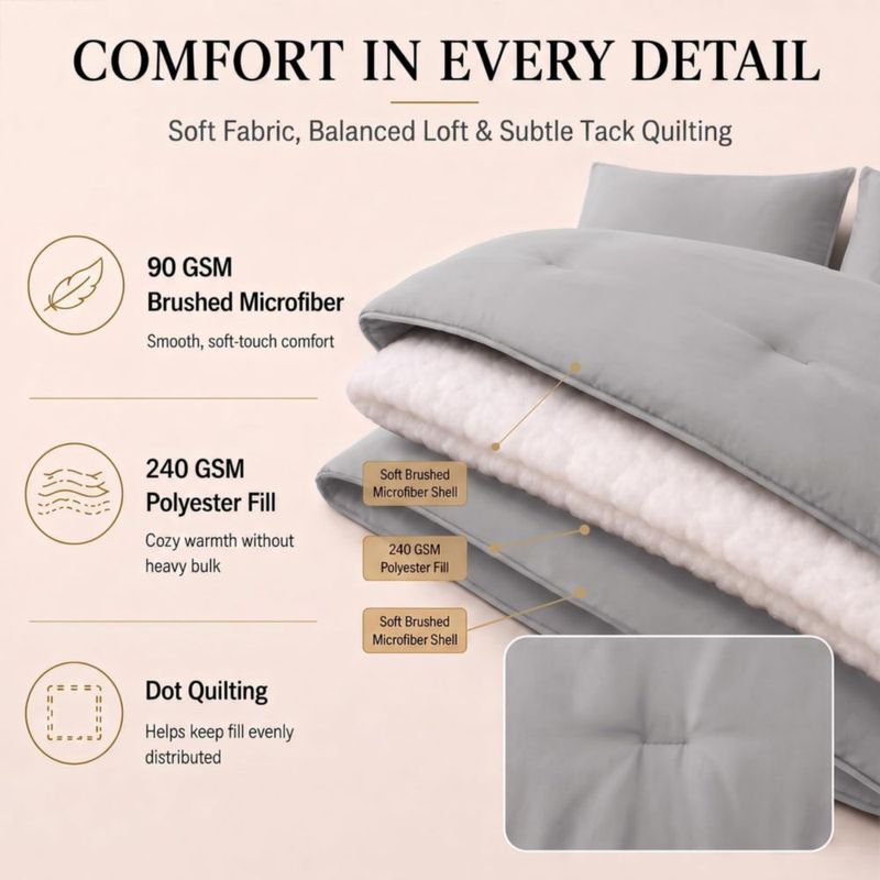 Juego de ropa de cama CozyLux King gris 7 piezas con relleno alternativo al plumón