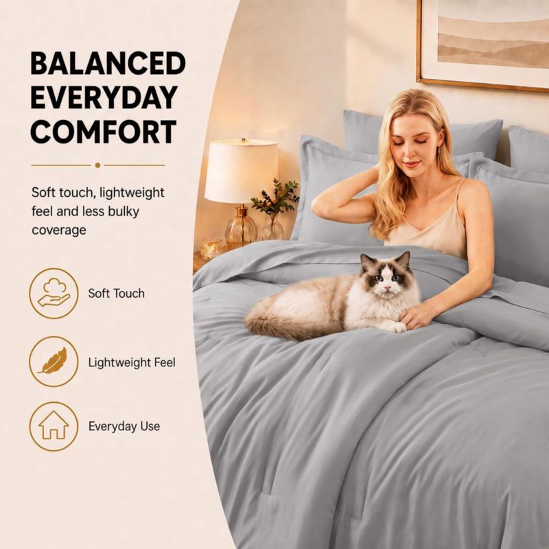 Juego de ropa de cama CozyLux King gris 7 piezas con relleno alternativo al plumón