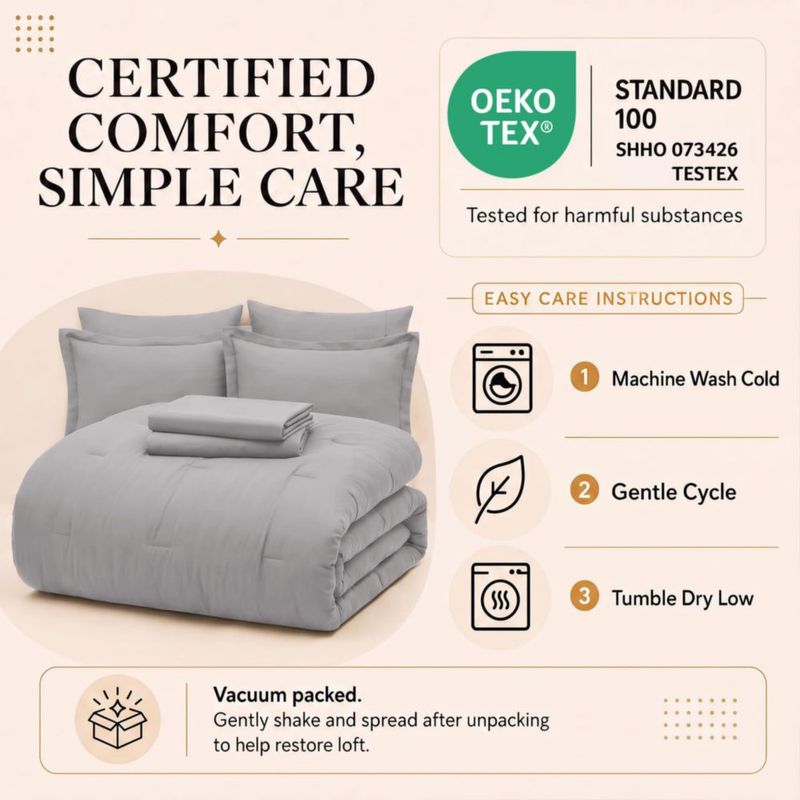 Juego de ropa de cama CozyLux King gris 7 piezas con relleno alternativo al plumón
