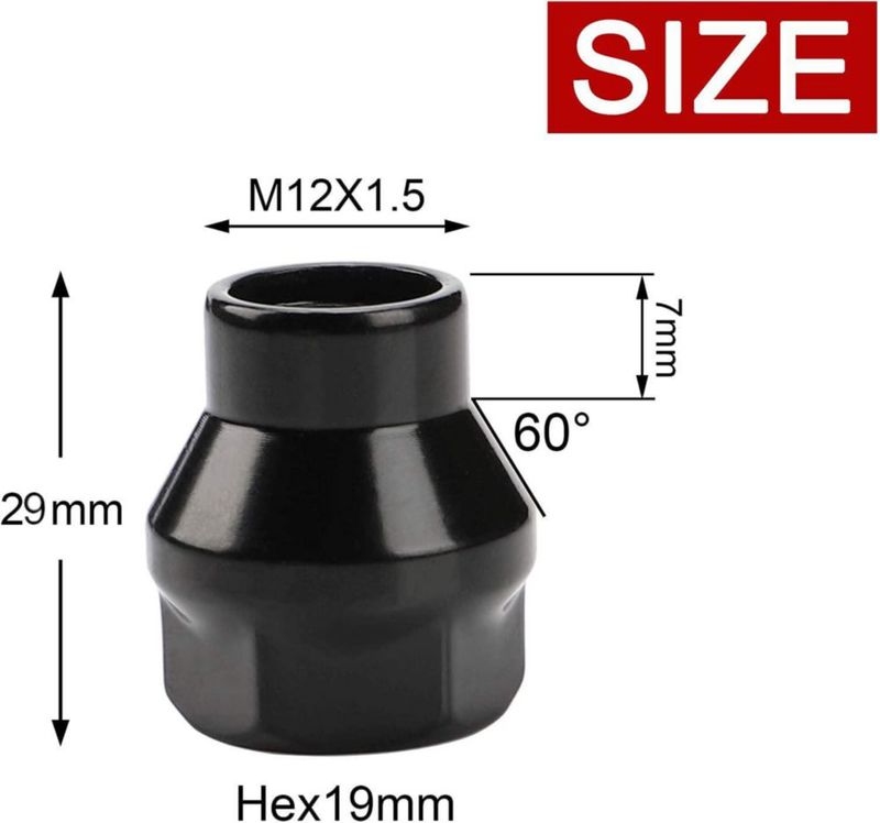 Tuercas de rueda FLYCLE 12x1.5 24 uds negras de 29 mm con vástago de 7 mm