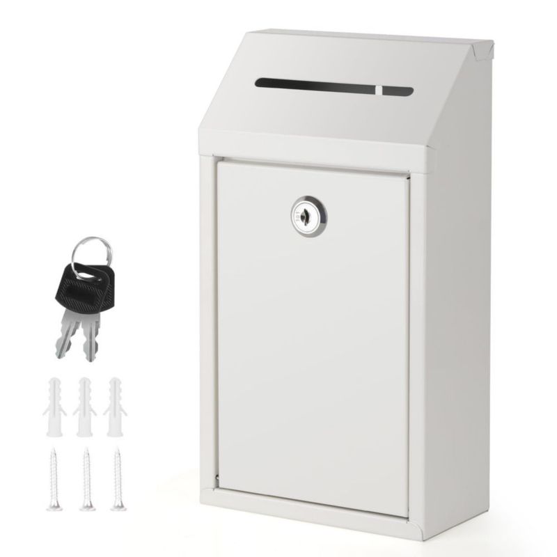 Buzón Fubeasi de hierro blanco con cerradura 26 × 145 × 7 cm
