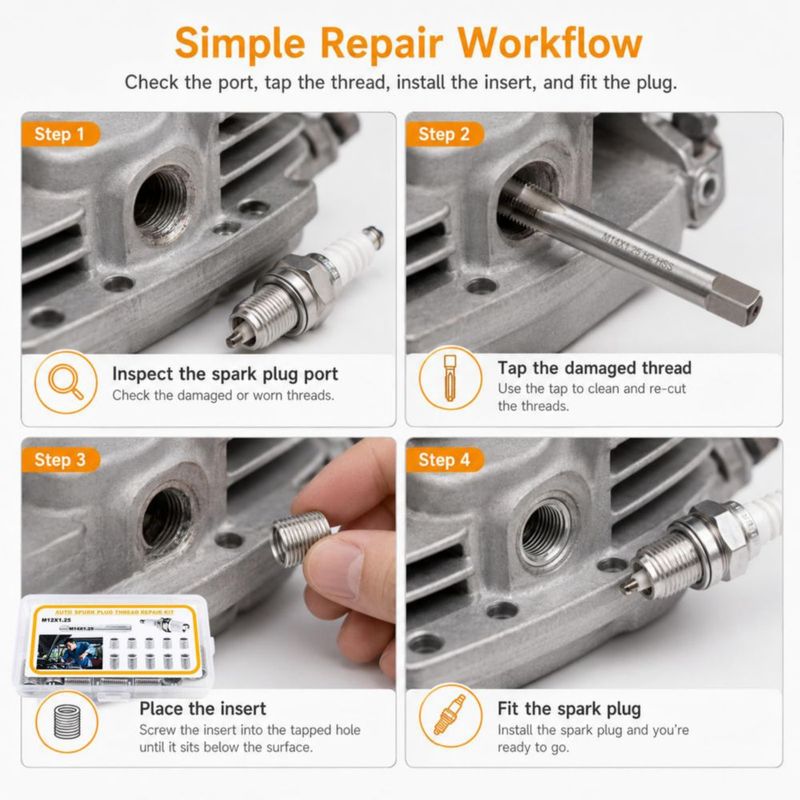Kit de Reparación de Rosca de Bujía Frandilo M12x1.25 - 11 Piezas