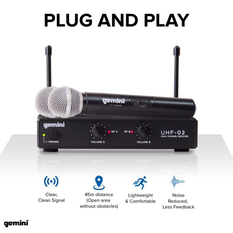 Micrófono Gemini UHF-02M-S34 de doble canal UHF