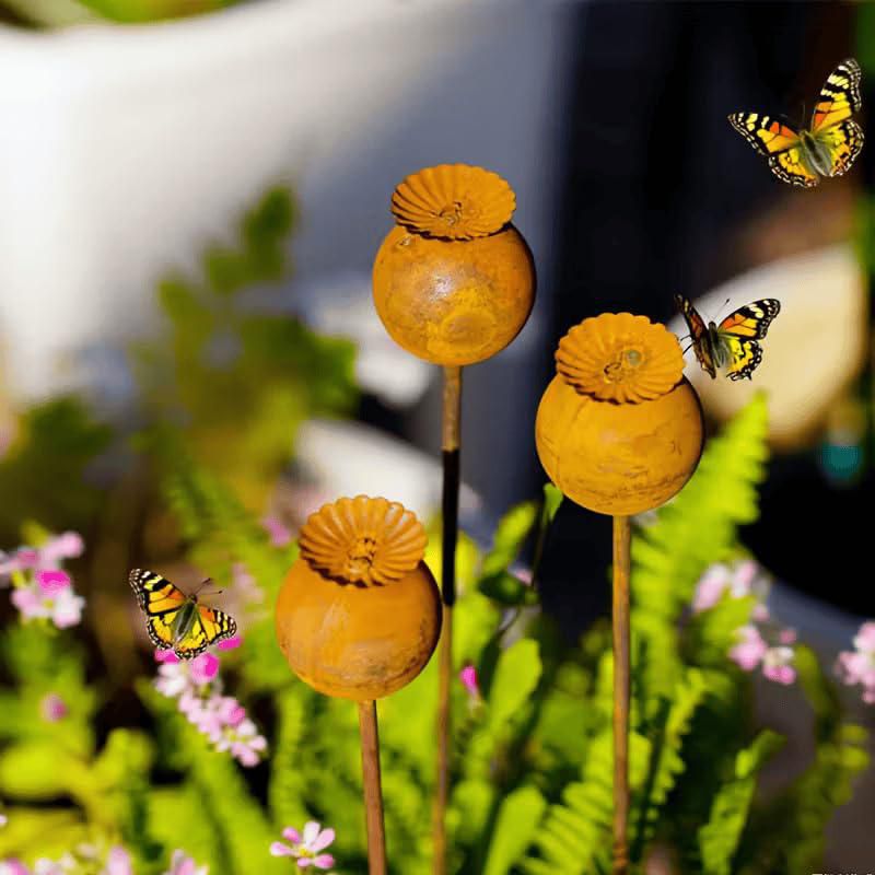 Estacas de jardín RSACCSKY 61 cm Flor de Cono oxidada - Pack de 3