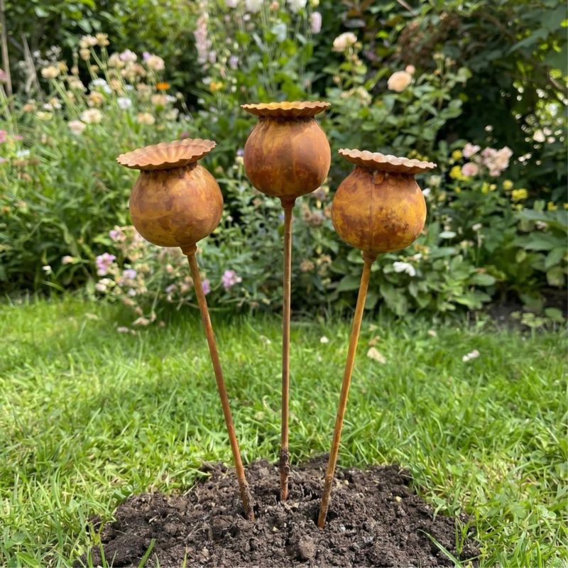 Estacas de jardín RSACCSKY 61 cm Flor de Cono oxidada - Pack de 3
