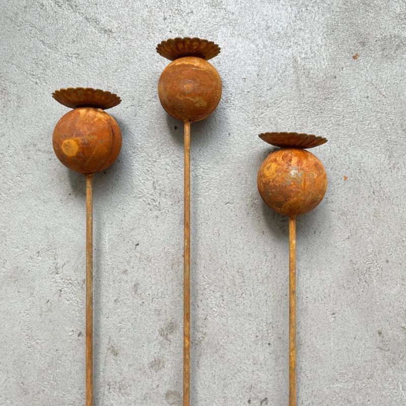 Estacas de jardín RSACCSKY 61 cm Flor de Cono oxidada - Pack de 3