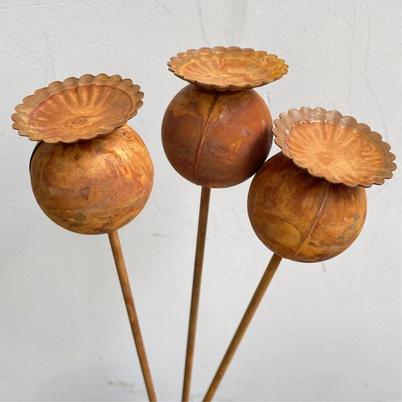 Estacas de jardín RSACCSKY 61 cm Flor de Cono oxidada - Pack de 3