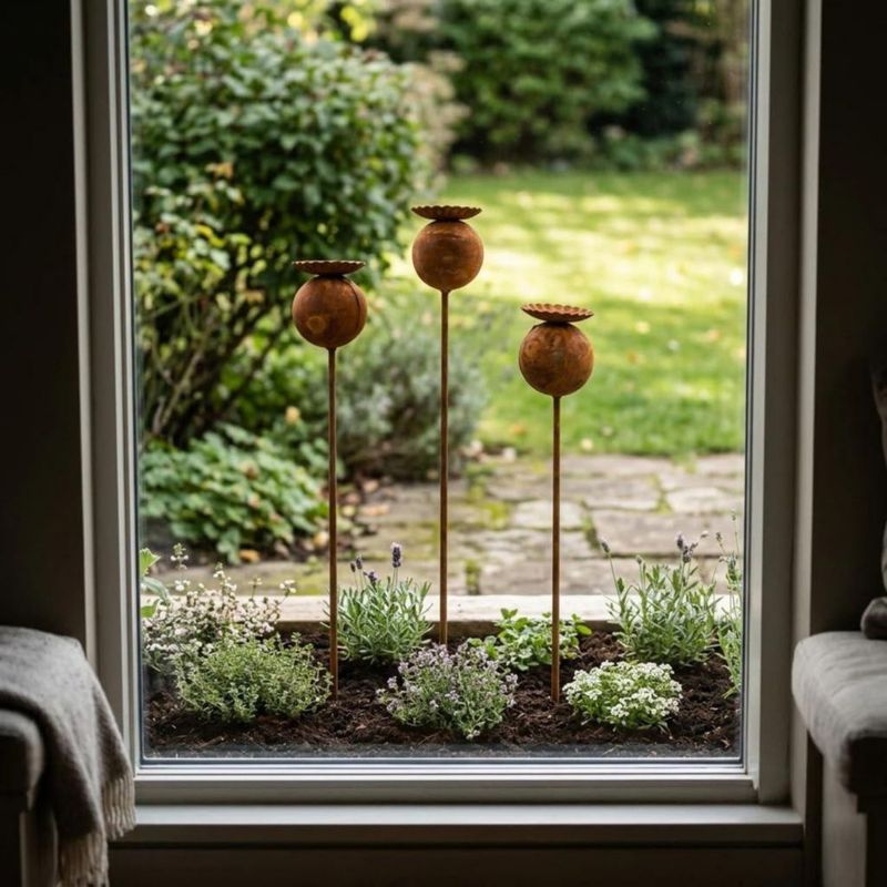 Estacas de jardín RSACCSKY 61 cm Flor de Cono oxidada - Pack de 3