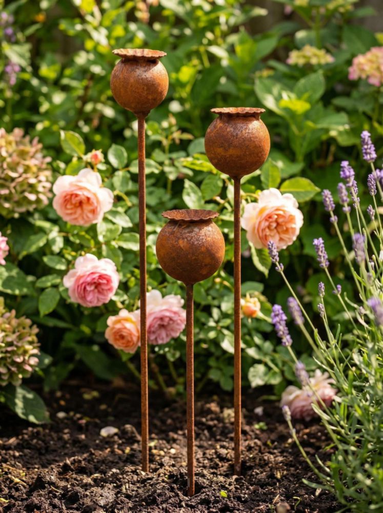 Estacas de jardín RSACCSKY 61 cm Flor de Cono oxidada - Pack de 3