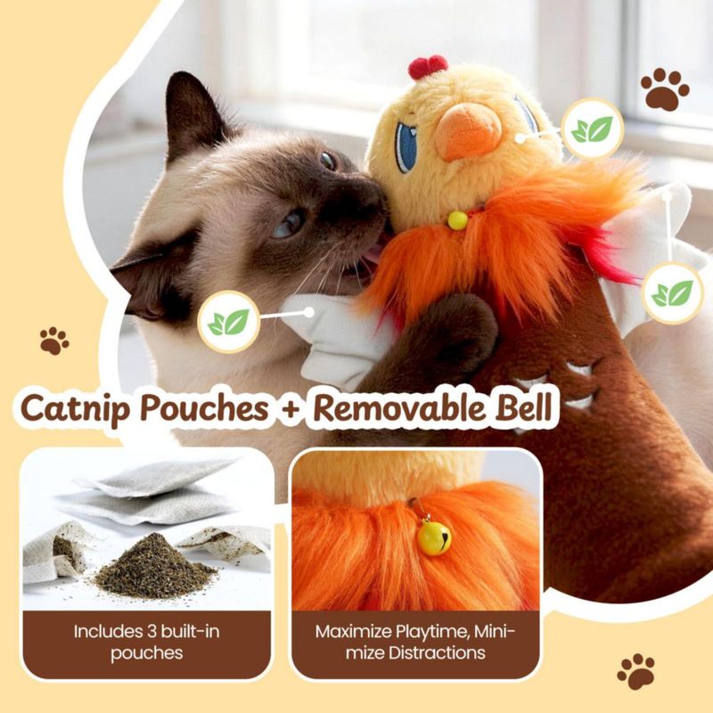 Guante Interactivo para Gato PURETOY 56 cm Pollo con 3 Bolsillos de Hierba Gatera