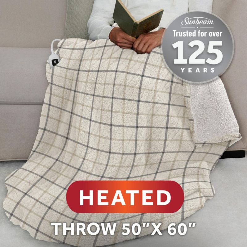 Manta eléctrica Sunbeam 127x152 cm Sherpa 4 niveles – Blanca