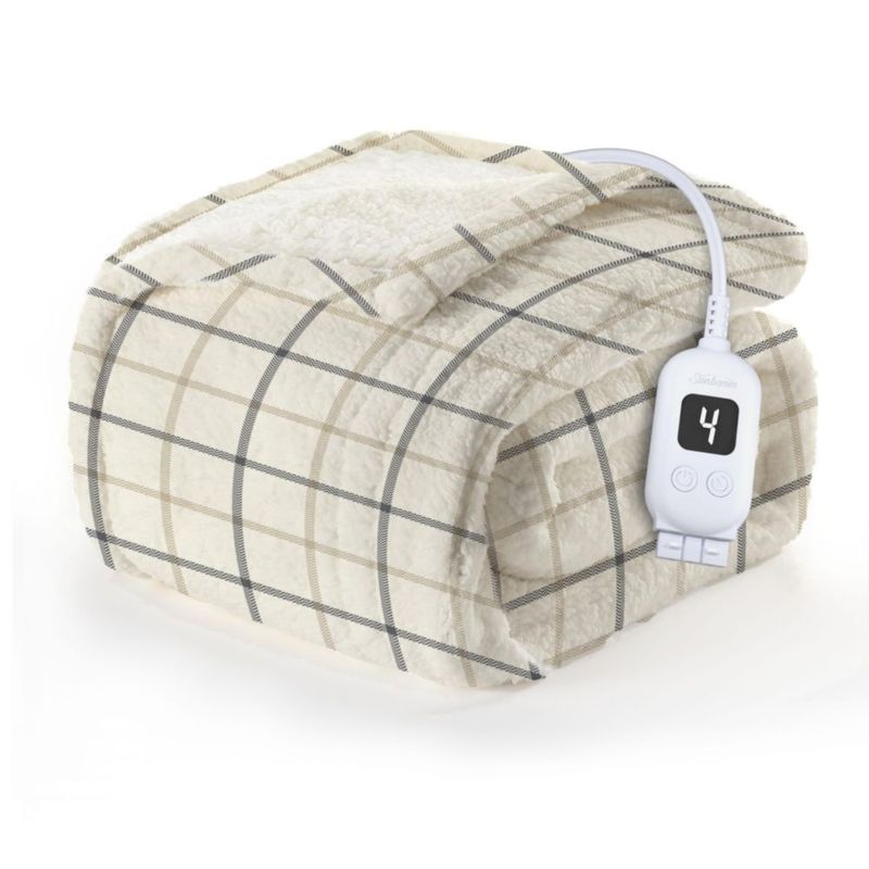 Manta eléctrica Sunbeam 127x152 cm Sherpa 4 niveles – Blanca