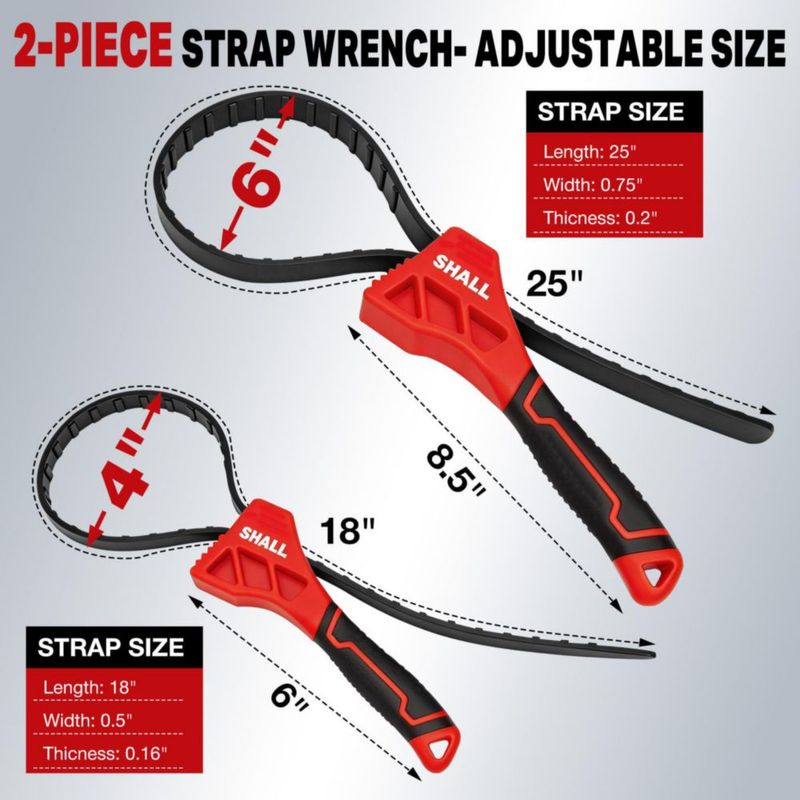 Llave de correa SHALL 10 cm/15 cm ajustable de goma – juego de 2 uds.