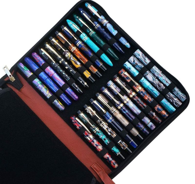 Estuche para plumas Lanxivi 48 ranuras cuero sintético PU 33x25x3 cm