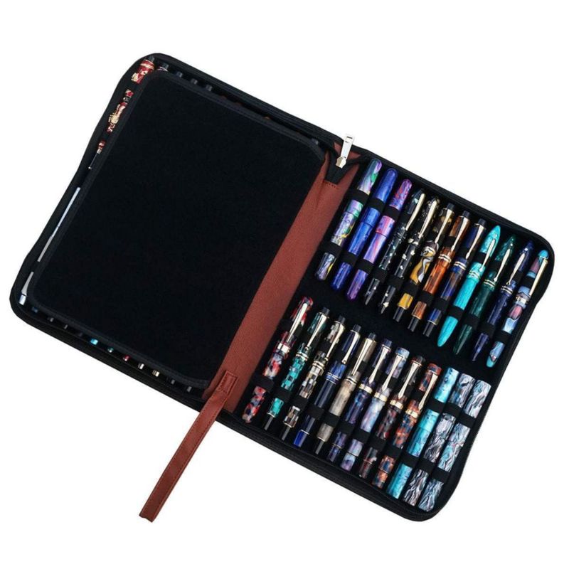 Estuche para plumas Lanxivi 48 ranuras cuero sintético PU 33x25x3 cm