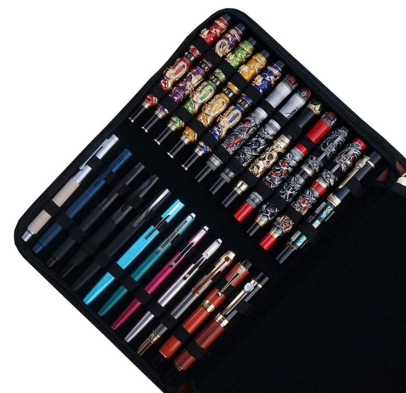 Estuche para plumas Lanxivi 48 ranuras cuero sintético PU 33x25x3 cm