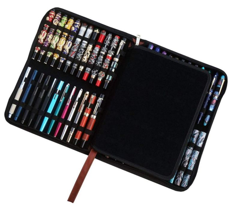Estuche para plumas Lanxivi 48 ranuras cuero sintético PU 33x25x3 cm