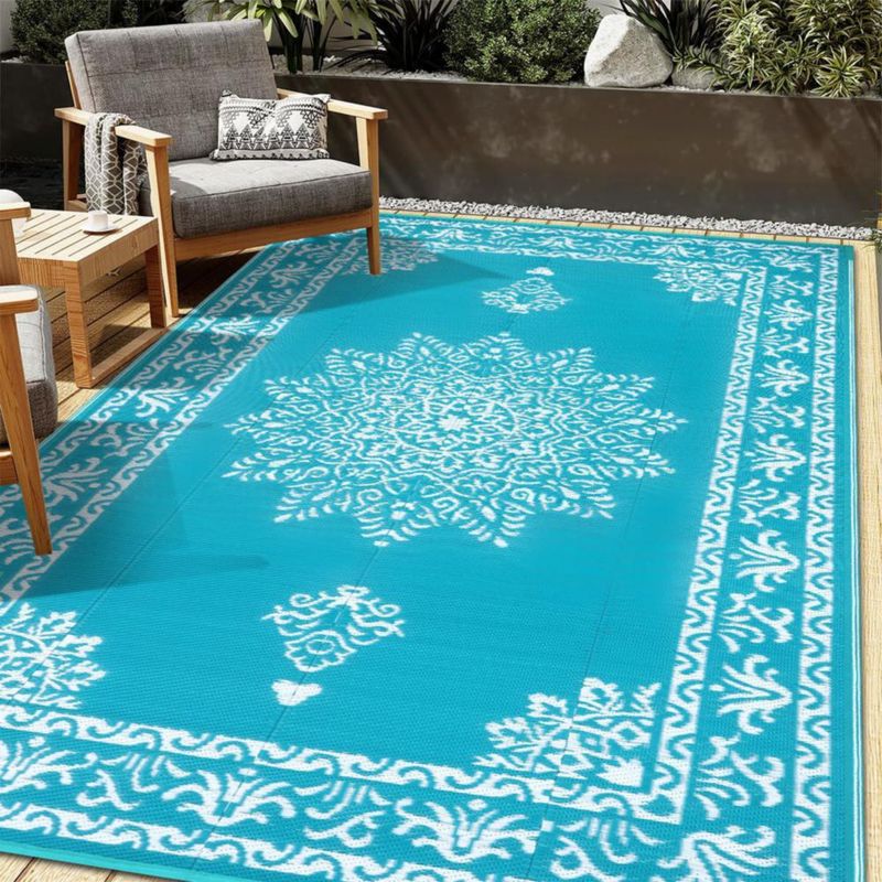 Alfombra Yamaziot 152x244 cm Impermeable de Plástico Verde Azulado
