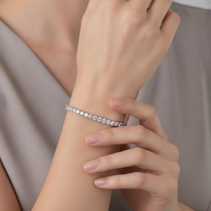 Pulsera Gemsme 19 cm 3 mm Zirconia Cúbica Chapada en Oro Blanco