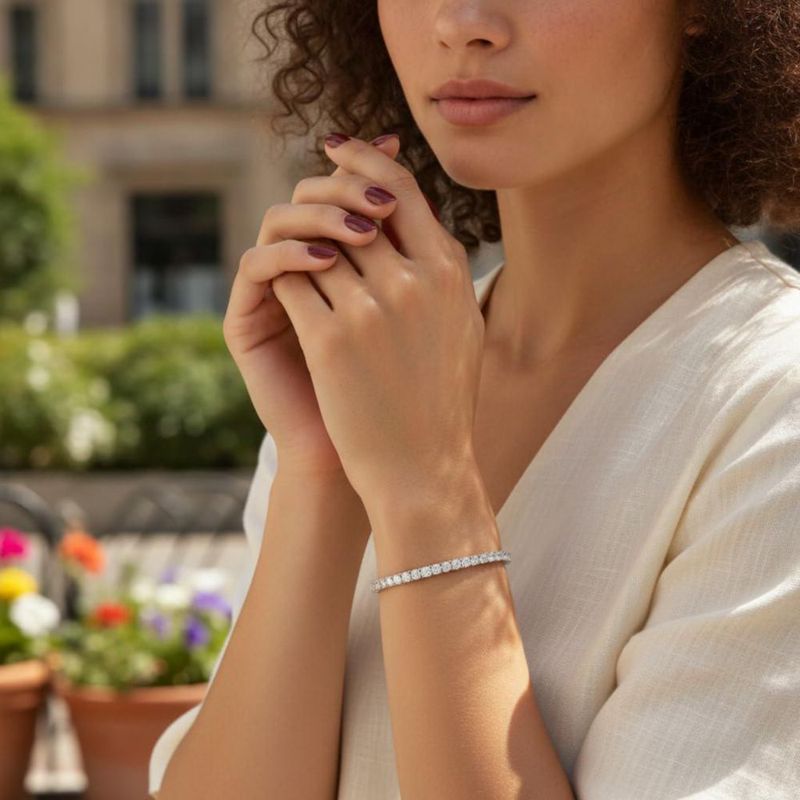 Pulsera Gemsme 19 cm 3 mm Zirconia Cúbica Chapada en Oro Blanco