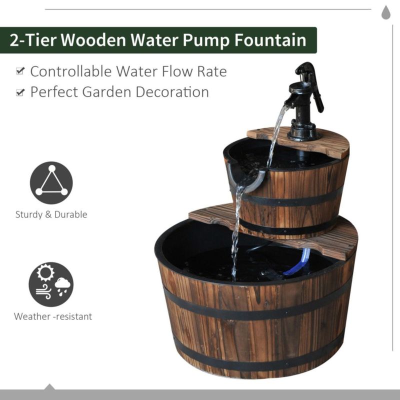 Fuente Outsunny de madera de 44 cm barril de cascada de 2 niveles
