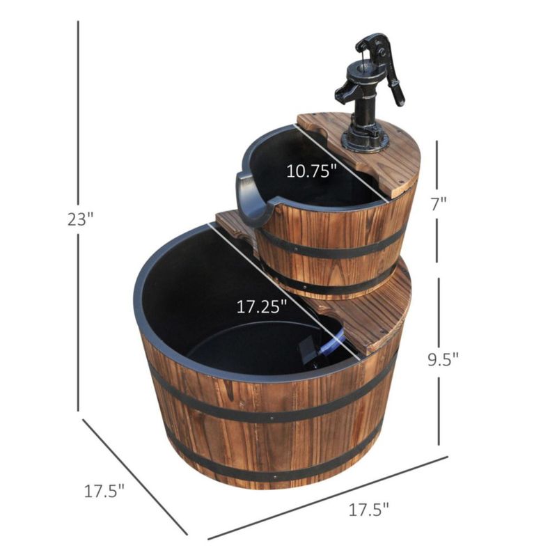 Fuente Outsunny de madera de 44 cm barril de cascada de 2 niveles
