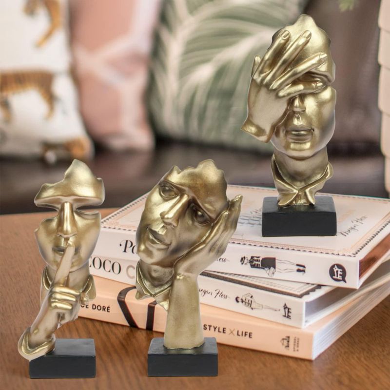 Escultura Prosfalt Thinker Statue Silence is Gold Art Resina