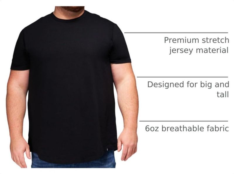 Camiseta STRONGSIZE 6XL Negra Cuello Redondo Algodón