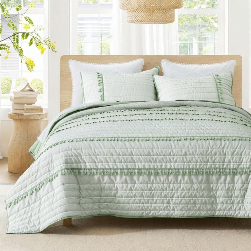Juego de ropa de cama Wonderful King 264 cm Verde Salvia con Borlas