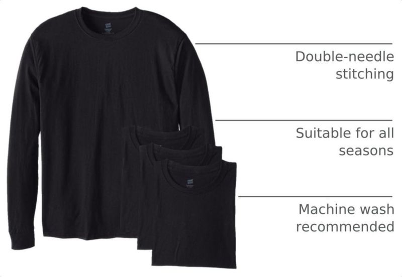 CAMISETA Hanes Essentials X-Large negra de manga larga (paquete de 4)