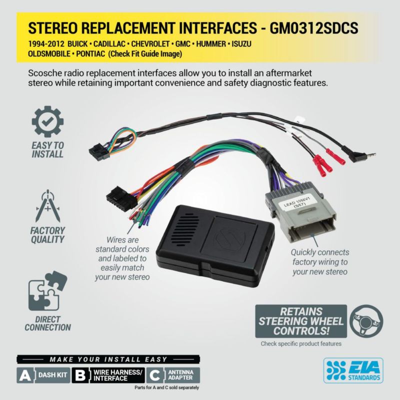 Kit de instalación de radio Scosche GM0312SDCS 1994-2012 GM