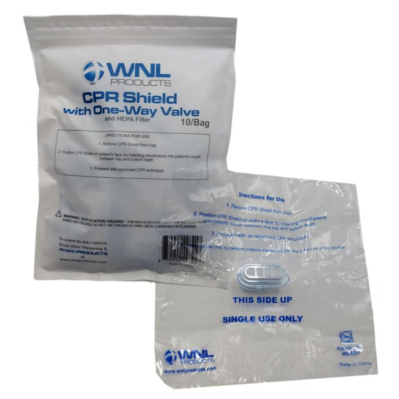 Escudo de RCP WNL Products Pack de 10 con Válvula Unidireccional