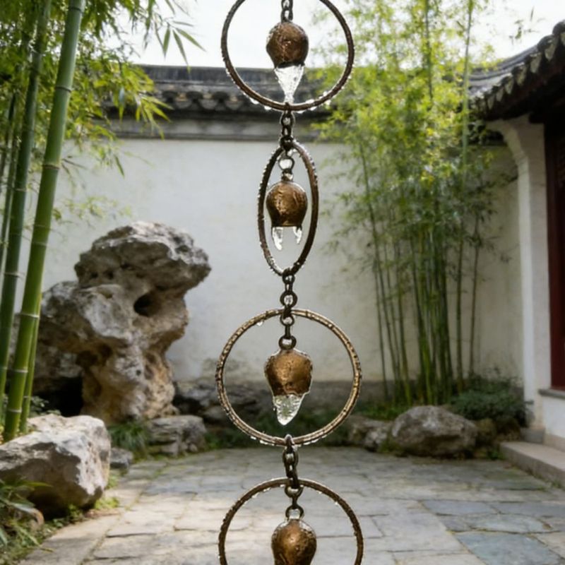 Cadena de lluvia HMDIUM 120 cm con campanas – Bronce antiguo – Decoración