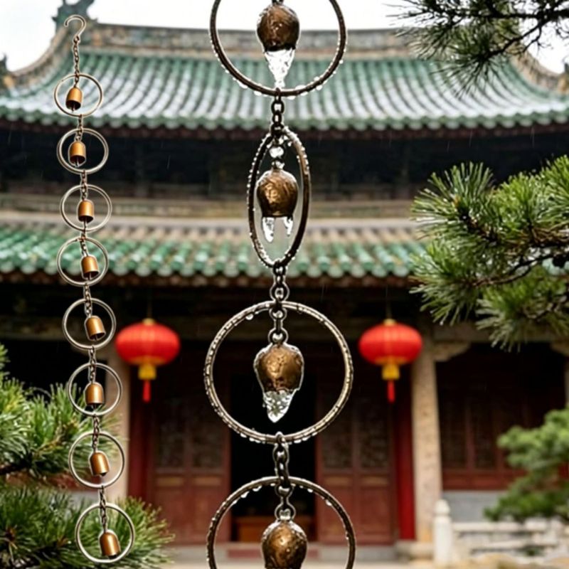 Cadena de lluvia HMDIUM 120 cm con campanas – Bronce antiguo – Decoración