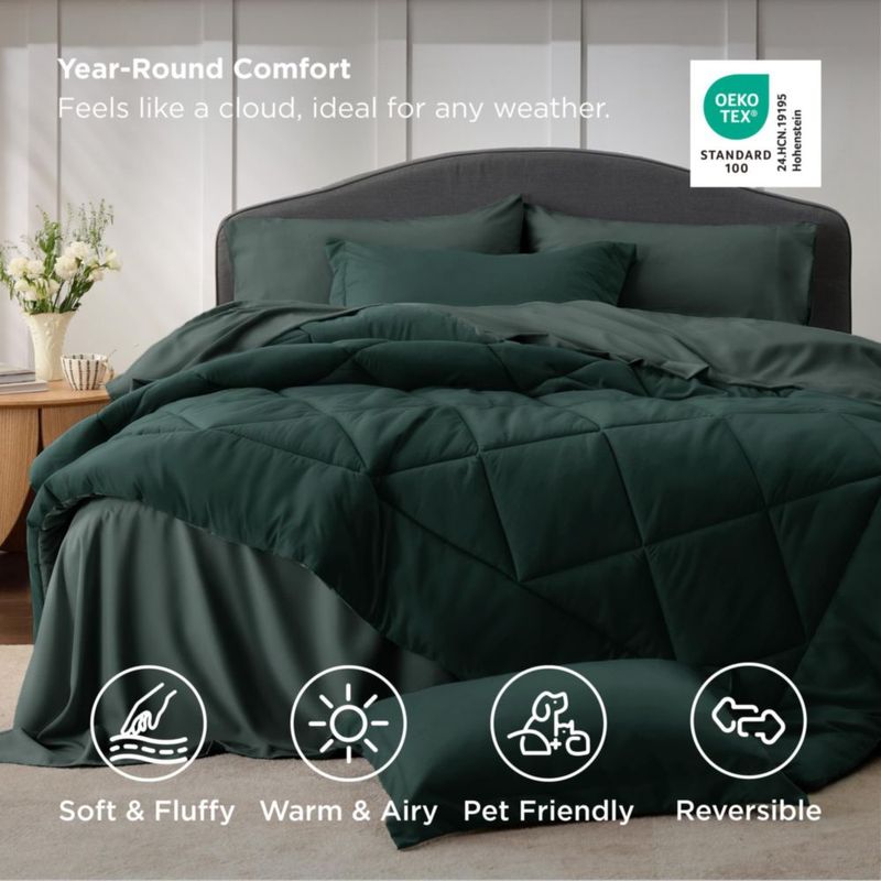 Juego de ropa de cama Bedsure King 7 piezas Verde oscuro/Verde bosque