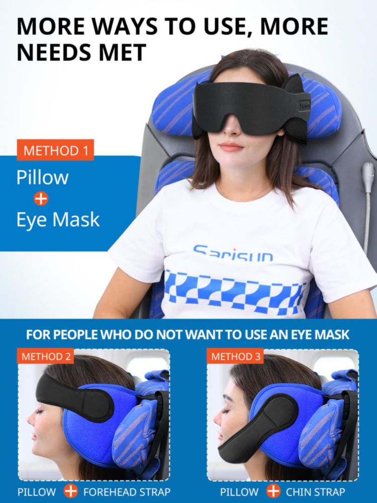 Almohada de viaje SARISUN con antifaz para dormir para aviones